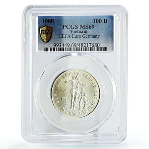 Vietnam 100 dong UEFA Euro Football Cup in Germany MS69 PCGS silver coin 1988