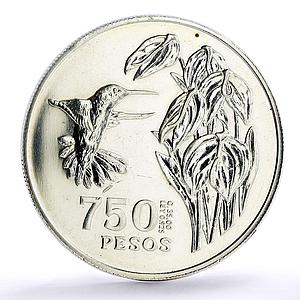 Colombia 750 pesos Conservation Wildlife Colibri Bird Fauna silver coin 1978