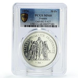 France 50 francs Freedom Equality Fraternity Gad-882 MS68 PCGS silver coin 1974