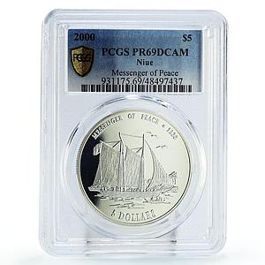 Niue 5 dollars Seafaring Peace Messenger Ship Clipper PR69 PCGS silver coin 2000