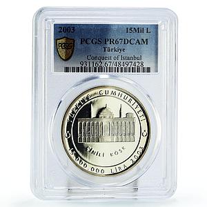 Turkey 15000000 lira Istanbul Conquest Pavilion Museum PR67 PCGS Ag coin 2003