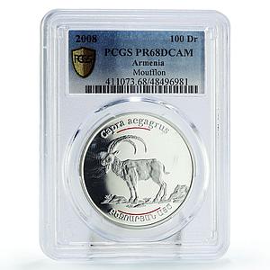 Armenia 100 dram Conservation Red Book Moufflon Fauna PR68 PCGS silver coin 2008