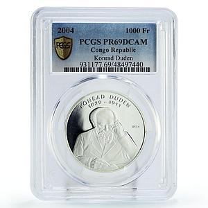 Congo 1000 francs Philologist Konrad Duden Science PR69 PCGS silver coin 2004