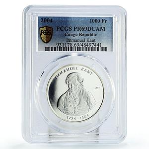 Congo 1000 francs Philosopher Immanuel Kant Science PR69 PCGS silver coin 2004