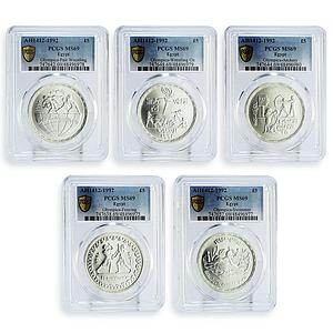Egypt set of 5 coins Barcelona Summer Olympic Games MS69 PCGS silver coins 1992