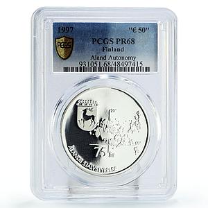 Finland 50 euro Aland Automony 75th Anniversary Ship PR68 PCGS silver coin 1997