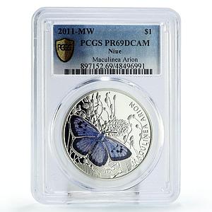 Niue 1 dollar Maculinea Arion Butterfly Fauna PR69 PCGS silver coin 2011