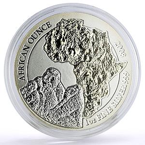 Rwanda 50 francs African Ounce Wildlife Gorillas Fauna gilded silver coin 2008