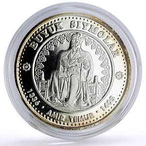 Uzbekistan 100 som Great Ancestors Sultan Amir Temur proof silver coin 1999