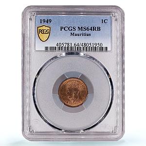Mauritius 1 cent Colonial Coinage George VI KM-25 MS64 BN PCGS bronze coin 1949