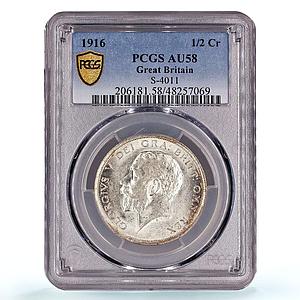 Great Britain 1/2 crown George V Coinage KM-818.1 AU58 PCGS silver coin 1916