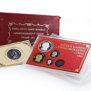 India set of 4 Indira Gandhi Anniversary Politics proof silver coins 1985