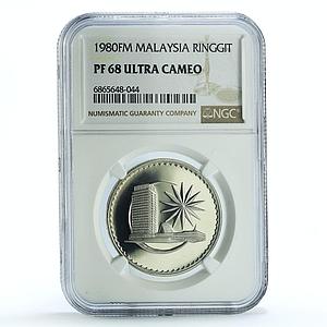 Malaysia 1 ringgit State Coinage Parliament House KM-9.1 PF68 NGC Ni coin 1980