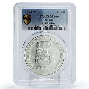 Mexico 5 pesos Precolombina Huchucteotl Huehueteotl MS66 PCGS silver coin 1993