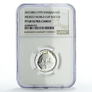 Sharjah Emirate 2 riyals Football World Cup in Mexico PF68 NGC silver coin 1970
