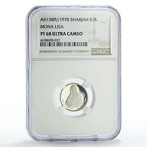 Sharjah Emirate 1 riyal Da Vinci Mona Lisa Art KM-2 PF68 NGC silver coin 1970