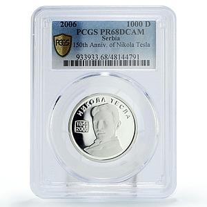 Serbia 1000 dinara Inventor Nicola Tesla Science PR68 PCGS silver coin 2006