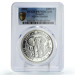 Somalia 1000 shillings African Wildlife Elephant PR70 PCGS silver coin 2004