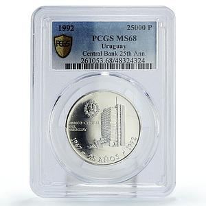 Uruguay 25000 pesos Central Bank 25th Anniversary MS68 PCGS silver coin 1992