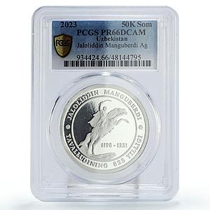 Uzbekistan 50000 som Jaloliddin Manguberdi Horseman PR66 PCGS silver coin 2023
