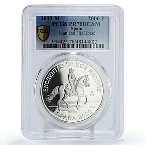Spain 2000 ptas Ibero-American Hombre Caballo Man Horse PR70 PCGS Ag coin 2000