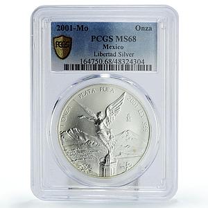 Mexico 1 onza Libertad Angel of Independence MS68 PCGS silver coin 2001