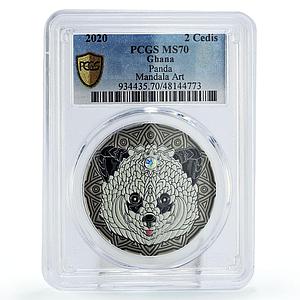 Ghana 2 cedis Mandala Art Animals Panda Bear Fauna MS70 PCGS silver coin 2020