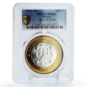 Mexico 100 pesos Federation Anniv. San Luis Potosi MS66 PCGS bimetal coin 2004