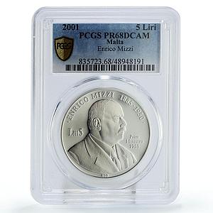 Malta 5 liri Prime Minister Enrico Mizzi Politics PR68 PCGS silver coin 2001