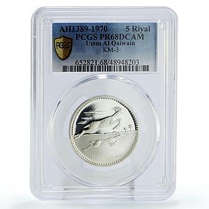 Umm Al Qaiwain Emirate 5 riyals Two Gazelles Fauna PR68 PCGS silver coin 1970
