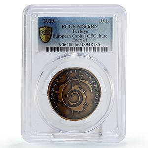 Turkey 10 lira Culture European Capital Istanbul MS65 PCGS bronze coin 2010