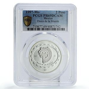 Mexico 2 pesos Precolombina Disco Muerte Death Disc PR69 PCGS silver coin 1997