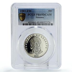 Panama 50 centesimos Regular Coinage Fernando Lesseps PR69 PCGS CuNi coin 1981