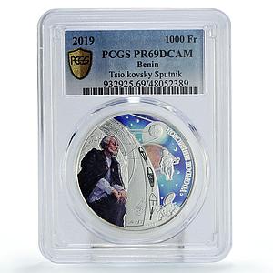 Benin 1000 francs Tsiolkovsky Sputnik Space Conquest PR69 PCGS silver coin 2019