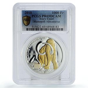 Ivory Coast 1000 francs Prehistoric Animals Mammoth PR69 PCGS silver coin 2010