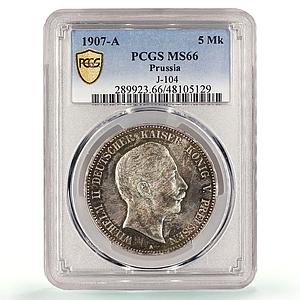 Germany Prussia 5 mark Wilhelm II MS66 PCGS Top Pop 1/0 silver coin 1907