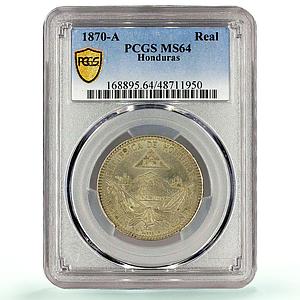 Honduras 1 real Regular Coinage Anchor Bee MS64 PCGS NiBrass coin 1870 A