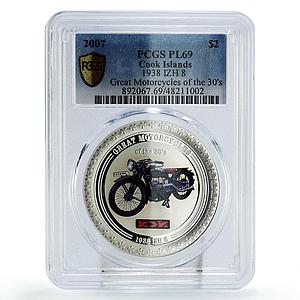 Cook Islands 2 dollars Motorcycles Motorbikes IZH 8 PL69 PCGS silver coin 2007