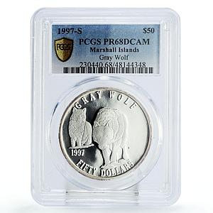 Marshall Islands 50 dollars Conservation Wolf Fauna PR68 PCGS silver coin 1997