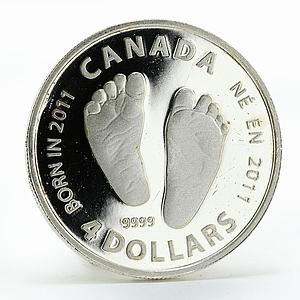 Canada 4 dollars Welcome to the World Pair of Baby Feet proof silver coin 2011