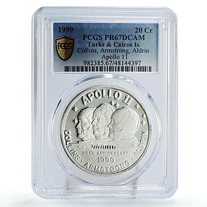 Turks and Caicos Islands 20 crown Apollo 11 Armstrong PR67 PCGS silver coin 1999