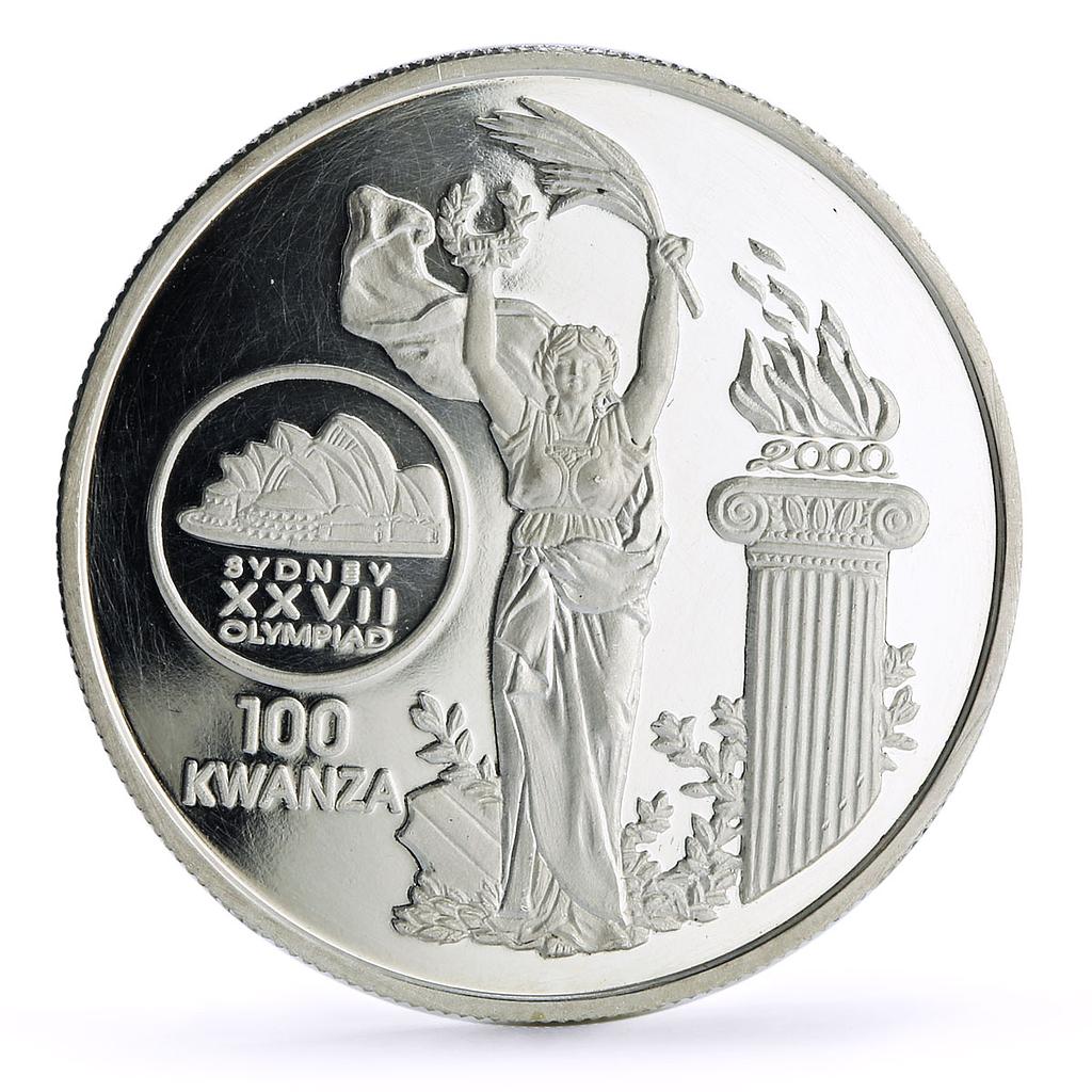 Angola 100 kwanzas Sydney Summer Olympic Games Opera House silver coin 1999 Angola 100 kwanzas Sydney Summer Olympic Games Opera House silver coin 1999