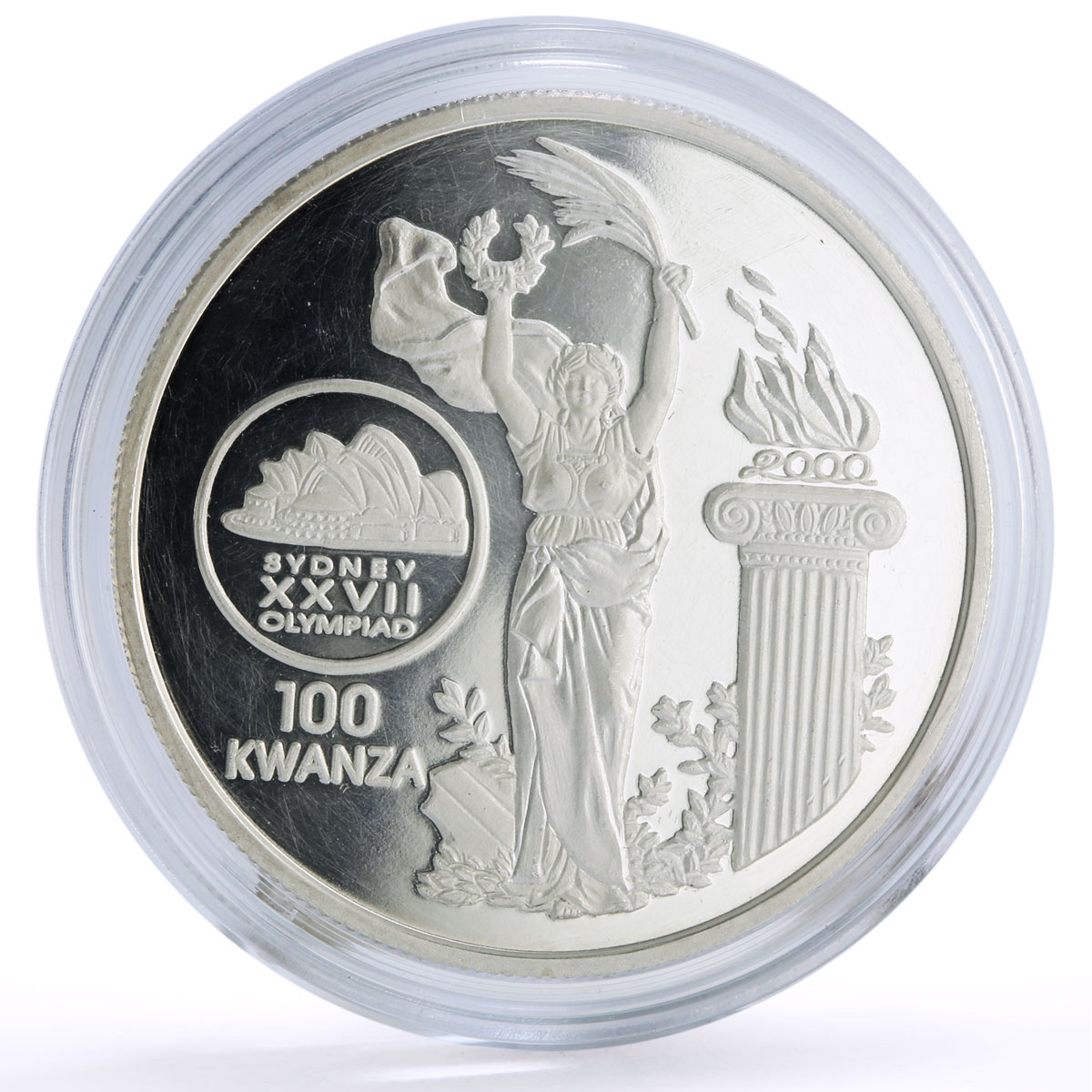 Angola 100 kwanzas Sydney Summer Olympic Games Opera House silver coin 1999 Angola 100 kwanzas Sydney Summer Olympic Games Opera House silver coin 1999