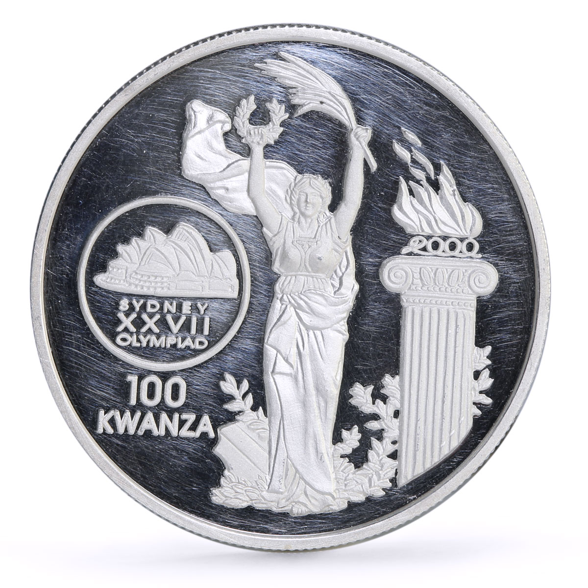 Angola 100 kwanzas Sydney Summer Olympic Games Opera House silver coin 1999 Angola 100 kwanzas Sydney Summer Olympic Games Opera House silver coin 1999