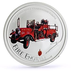 Cook Islands 1 dollar Fire Engines Cars Bickle Triple Pumper silver coin 2005