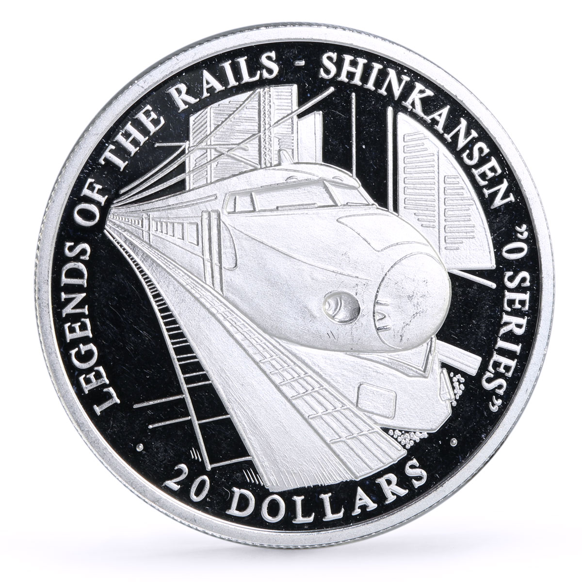 Liberia 20 dollars Railways Railroads Trains Shinkansen proof silver coin 2002