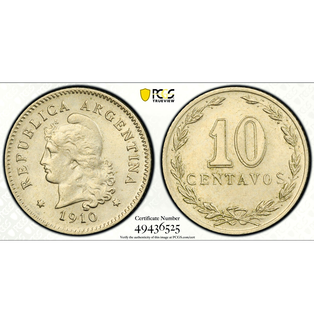 Argentina 10 centavos Regular Coinage Libertad Liberty MS63 PCGS CuNi coin 1910 Argentina 10 centavos Regular Coinage Libertad Liberty MS63 PCGS CuNi coin 1910