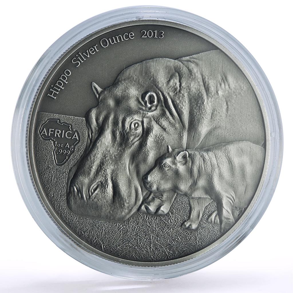 Congo 1000 francs African Wildlife Hippo Fauna silver coin 2013