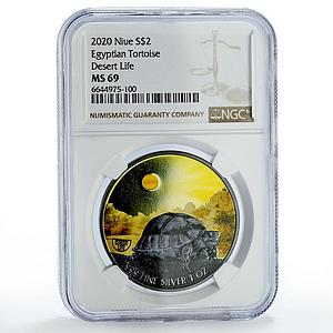 Niue 2 dollars Conservation Desert Life Turtle Fauna MS69 NGC silver coin 2020