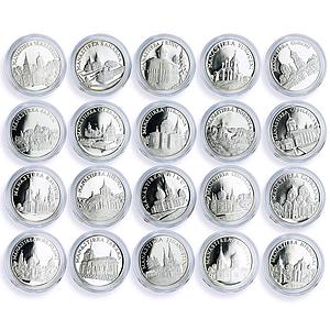 Moldova 50 lei x 20 Set Monasteries Churches Cathedrals proof silver coins 2000